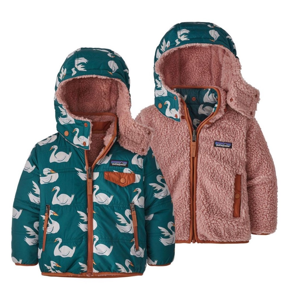 Patagonia Tribbles Reversible Hoody Jacket 4T Swan Print